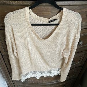 Jella Couture - Size Small - Beige long sleeve shirt with lace trim